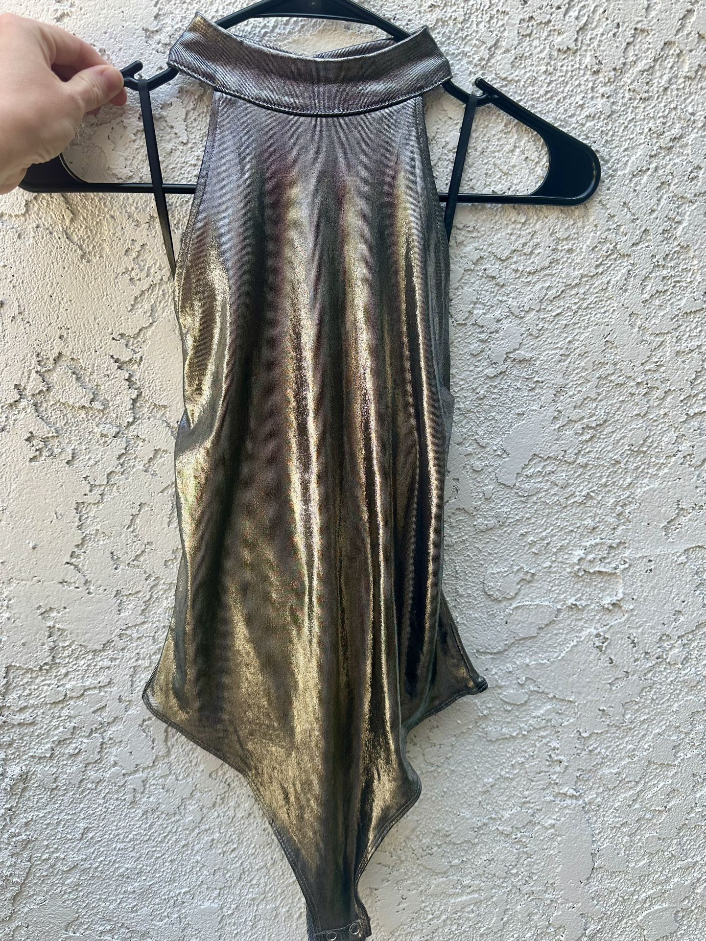 Metallic silver chrome bodysuit