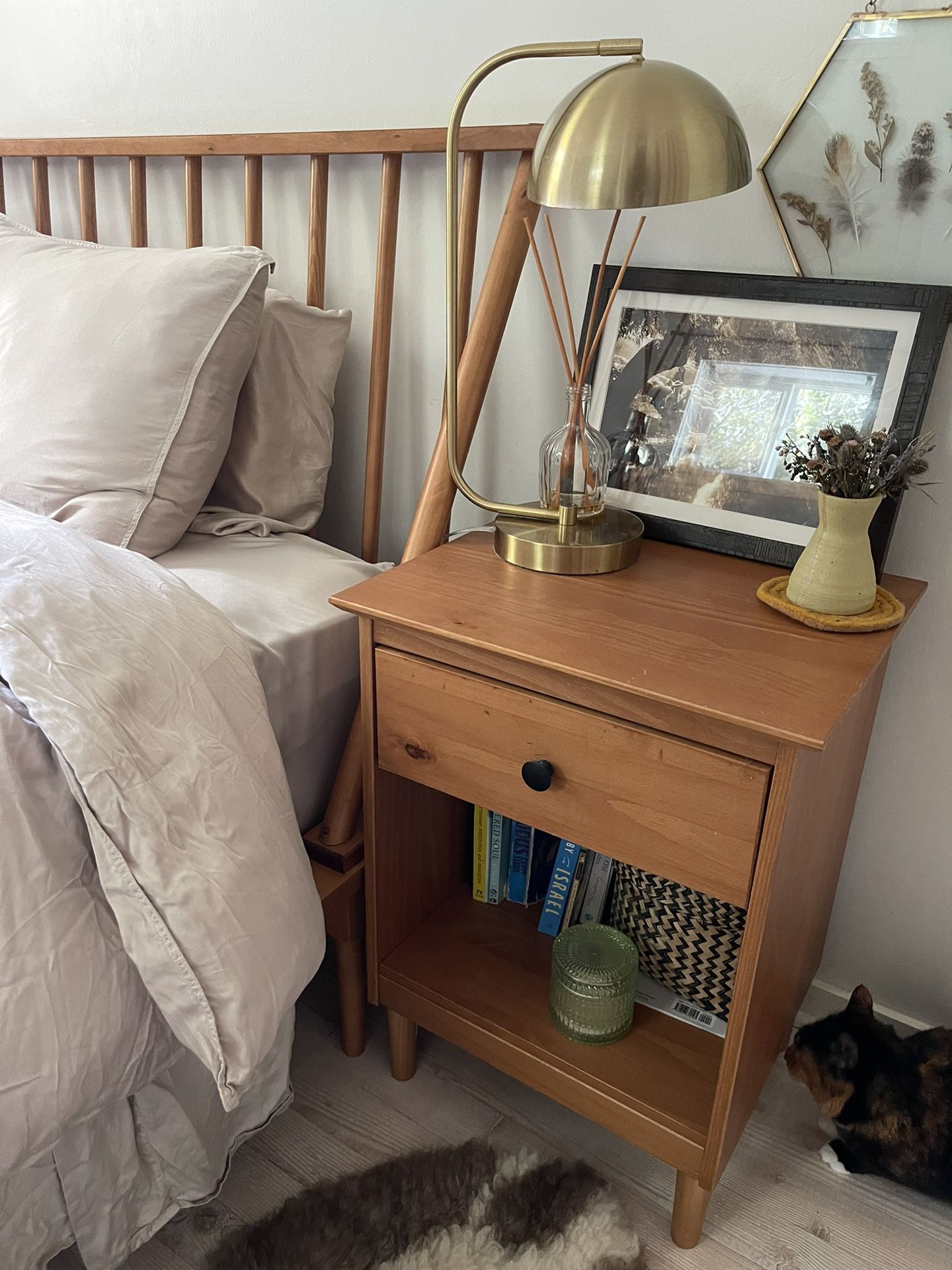 Walnut Bedroom Set (dresser, Sleigh Bed frame, Side Table)