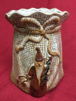 Hand Glazed Ceramic Burlap Bag Santa Claus Wizard Dog Devil Vase Pot Planter