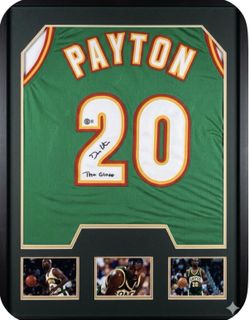 ⁠Gary Payton Signed Framed Jersey SuperSonics Beckett COA Bobblehead Ticket Lot⁠