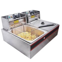 5000W 20L Electric Deep Fryer Stainless Steel Dual Large Tank Basket Lid Power Plugs Commercial Restaurant
