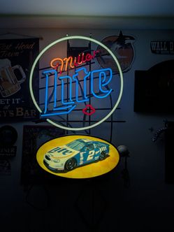 Miller Lite NASCAR Neon Sign with Race Car Display