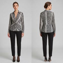 Michael Kors Matte Jersey Snake Print Point Collar V-Neck Front Twist $110 P/XL