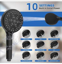 hygie rinse All Metal Black Shower Head, 10" High Pressure Rainfall