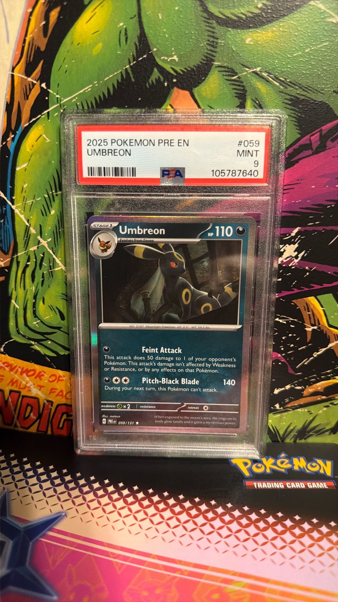 POKEMON 2025 Prismatic Evolutions UMBREON #059 PSA 9 Mint RARE