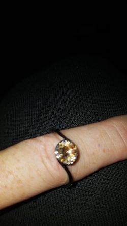 New rhodium plated citrine stone ring size 9