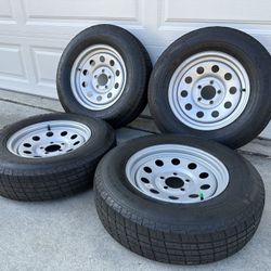 Like-New Trailer Tires & Wheels  ~1,500 Miles (Set of 4)