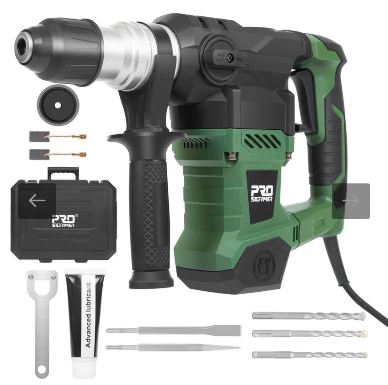 Prostormer 1-1/4" SDS-Plus Rotary Hammer, 13 Amp Powerful Motor, 4 Functions Rotary Hammer Drill with Case, Including Grease, Chisels, Drill Bits, for