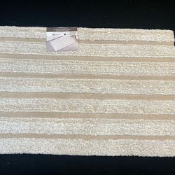 Striped Bath Mat – 24” x 36” | Soft, Non-Slip, Machine Washable | Beige & White 