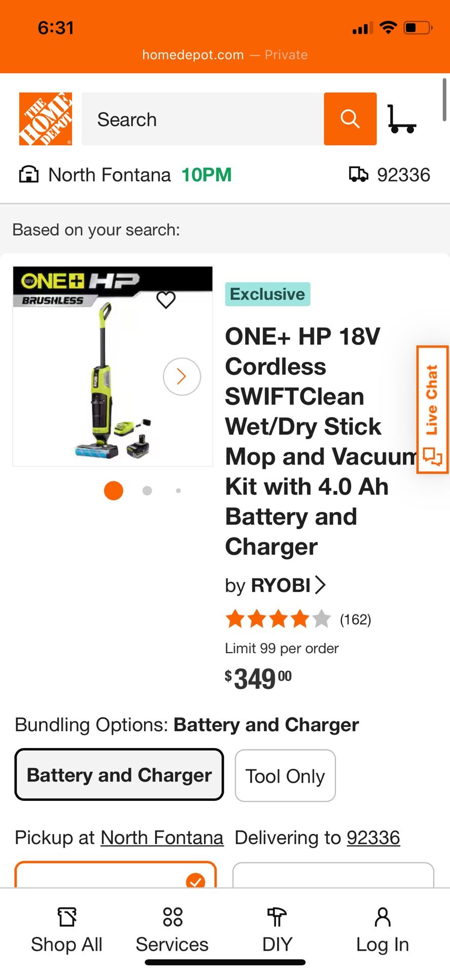 18v Swift Clean Ryobi HP STICK upright Floor Mop Cleaner With Battery And Charger