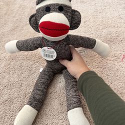 Schylling Brown Cream Sock Monkey 22" Red Mouth Bottom Plush Stuffed Animal 