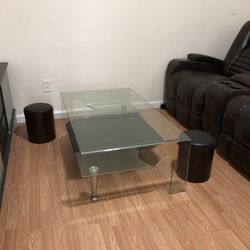 Amazing design glass coffee table with 2 stools 