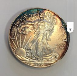 2016 American Silver Eagle. Beautiful -Blue Rim Toned