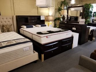 Brand new dark cherry queen captain bedframe with storage drawers