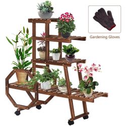 Kinsunny Plant Stand Rack with Wheels 4 Tier Rolling Plant Flower Pots Holder Shelf ( with A Pair of Glove) - 36.8inch Rbpl020