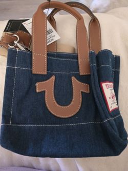 True religion mini tote hand bag with attachable long handle