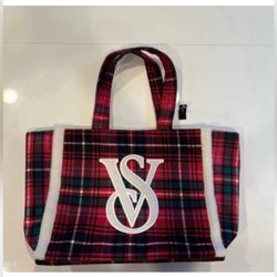 New! Victoria's Secret Plaid Tote Bag - Red and Black 16” by 12”