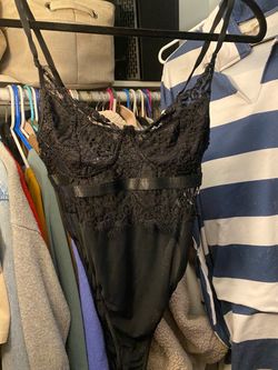 Black Lace Bodysuit with Satin Band