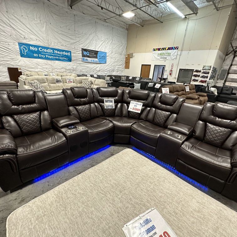 Sectional Sofa Recliner With Led Lights And Bluetooth Speaker Brand New.$49 down same day delivery available 