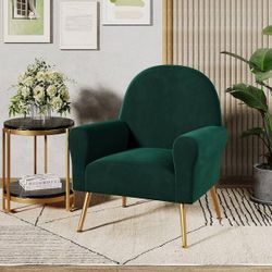 Velvet Accent Chair Modern Barrel Chair Upholstered Armchair Sofa Chair Club Side Chair with Golden Legs for Living Room