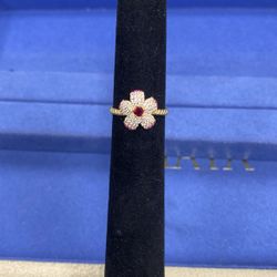 14k Gold Cubic Zirconia Floral Ladies Ring Size-7