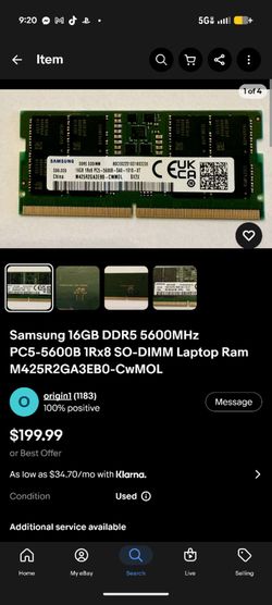 Samsun ram ddr5 16 gb laptop
