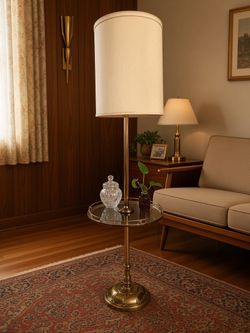 Vintage Stiffel Brass Floor Lamp with Glass Tray Table