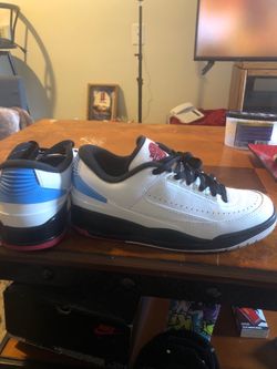 Air Jordan 2s. White black with blue accents