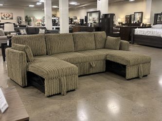 Direct Factory Clearance: Olive Plush Corduroy Sectional Couch - COD & Easy Financing