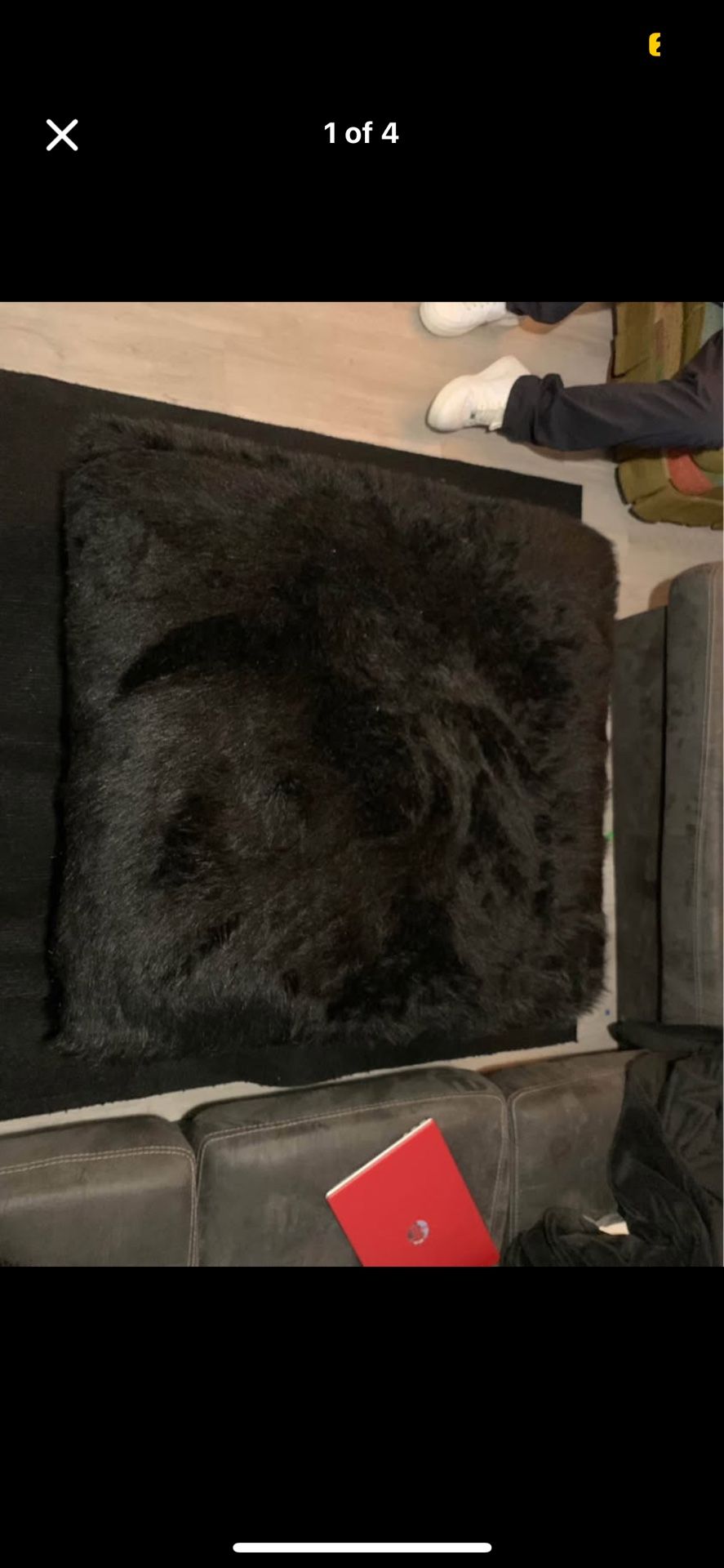 Black Furry Ottoman