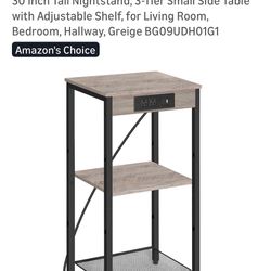 Tall End Table Night Stand With Charging