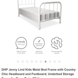 NEW DHP Jenny Lind Twin Metal Bed Frame - White - Country Style - Underbed Storage