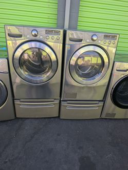 LG Front Load Matching Washer and Gas Dryer Set with Pedestals
