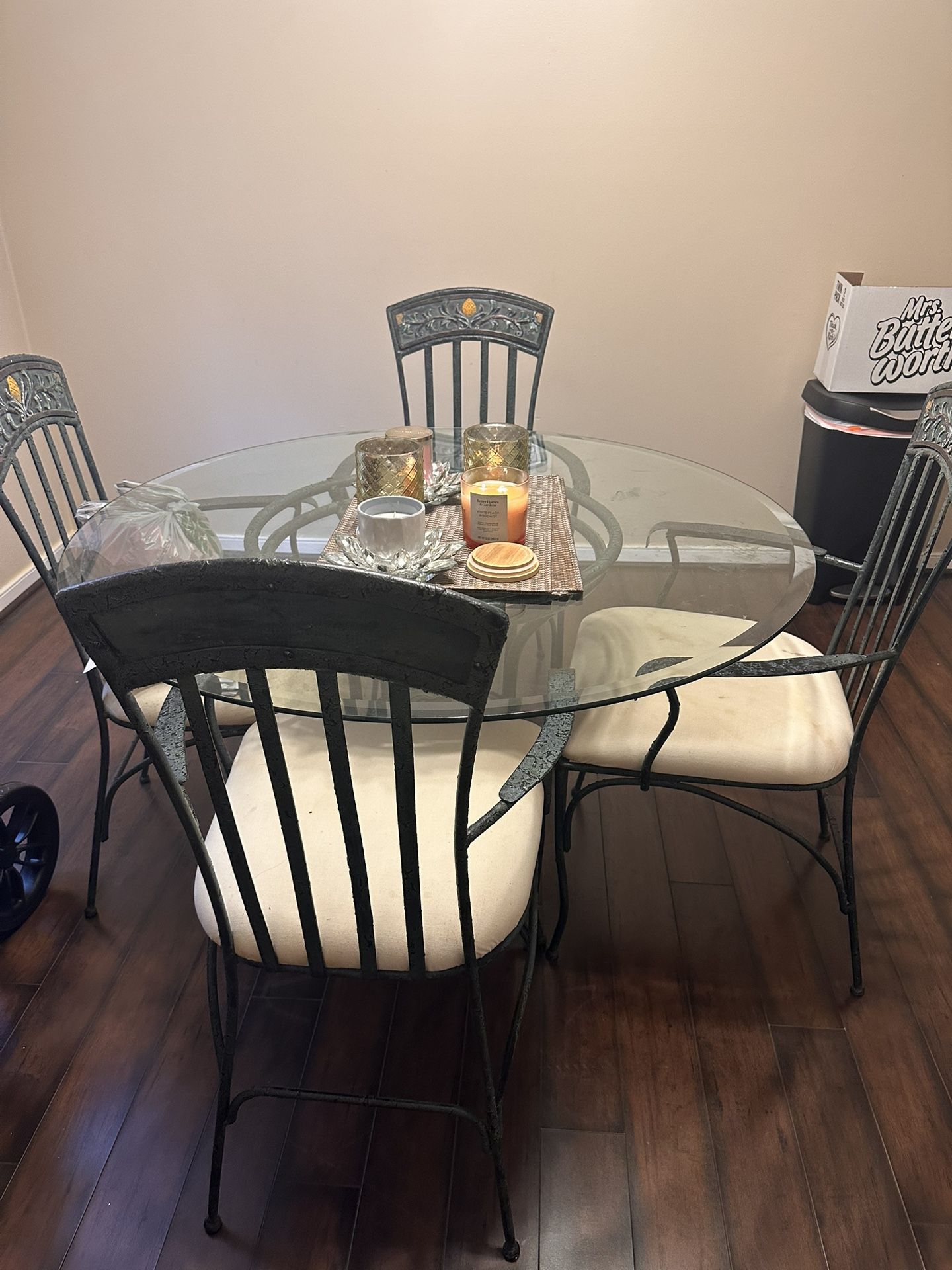 Wrought Iron Dining Set With Glass Top