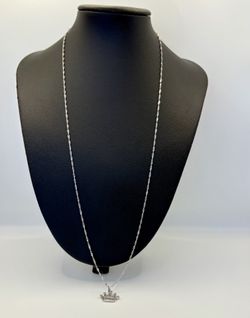 18K 750 Italian White Gold Rope Link With Crown Pendant 50 Cm Long