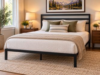 Full-Size Black Metal Bed Frame – Modern Design
