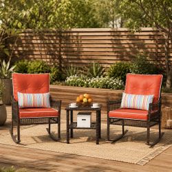 3-Piece Outdoor Wicker Rocking Chair Set
