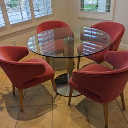 Retro Modern Round Chrome Glass Top Table With 4 Chairs 