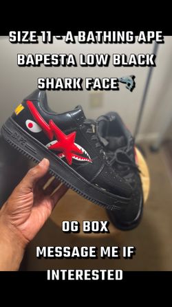 Size 11 - A Bathing Ape Bapesta Low Black Shark Face