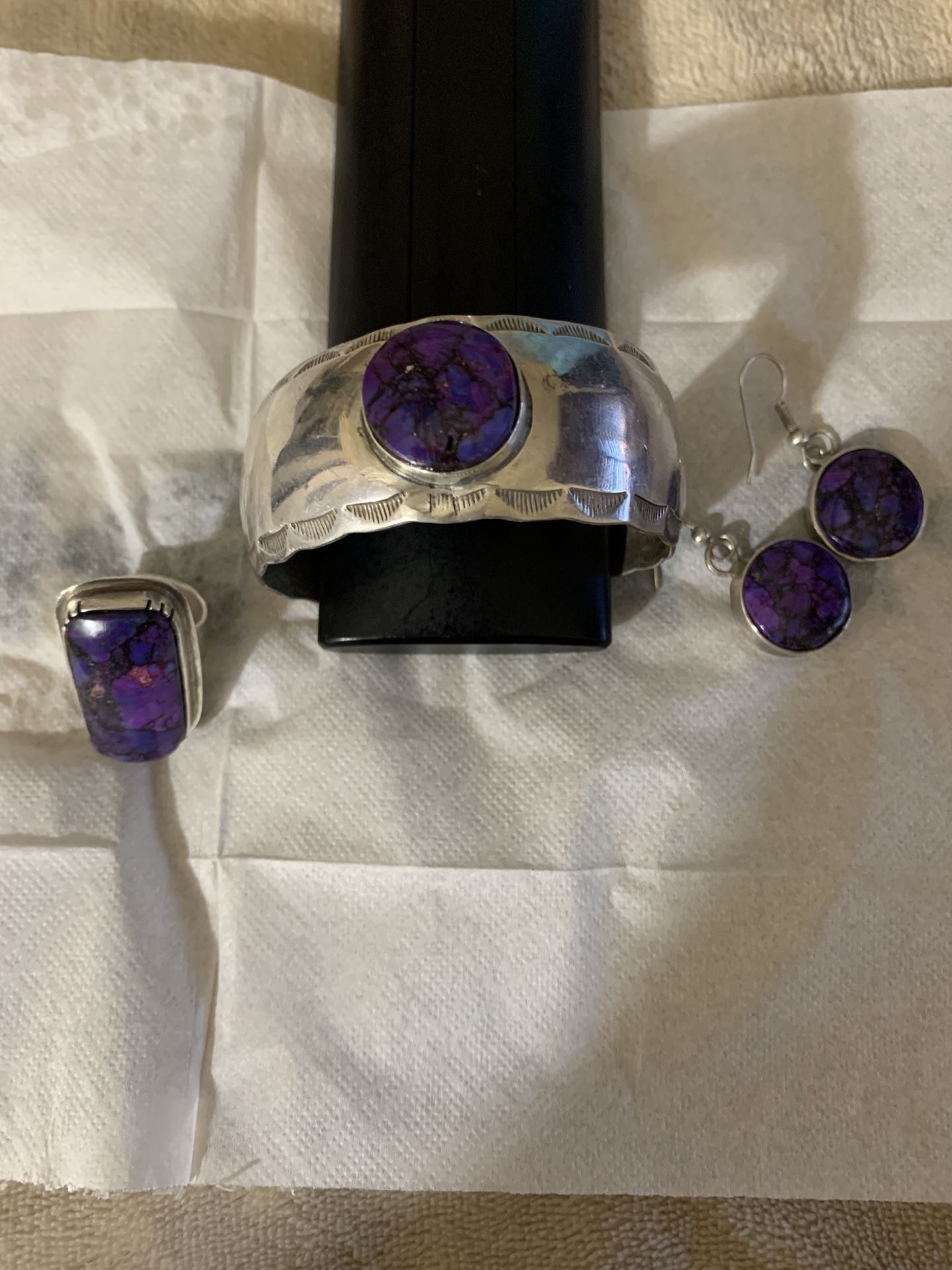 Jewelry: Sterling Silver And Purple Turquoise Set
