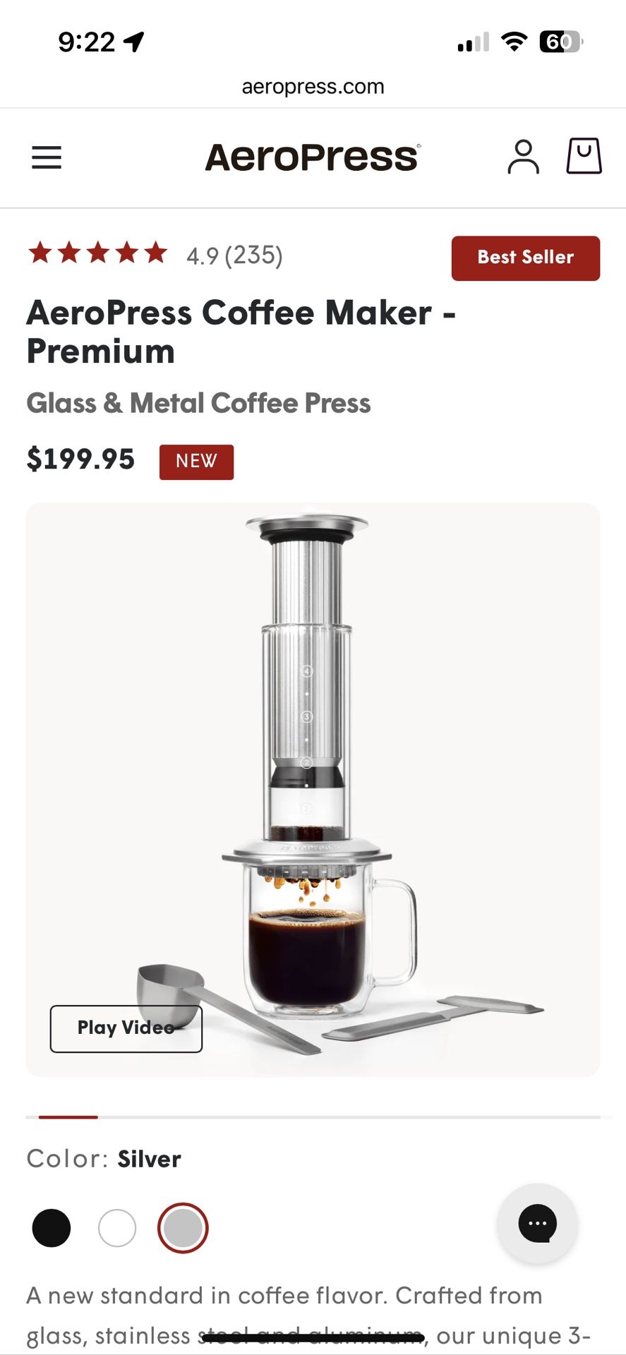 AeroPress Premium Glass and Metal Coffee Airpress