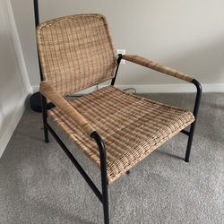 Wicker & Black Metal Frame Accent Chair/Rattan Armchair