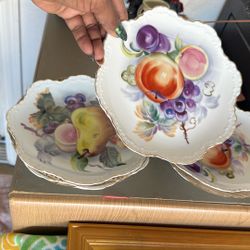 Antique Fruit Plate With Gold Frame
