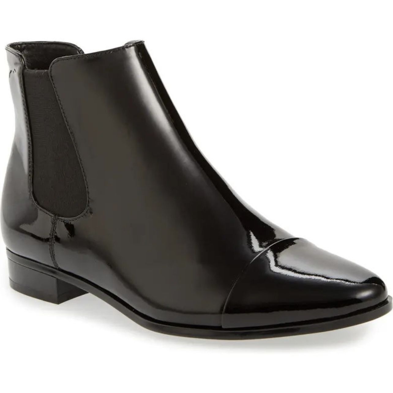 CALVIN KLEIN Black Patent Leather Finilla Glossy Pull On Chelsea Ankle Boots
