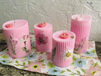 Handmade Pink Pillar Candles Set of 4