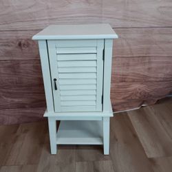 Shutter Door Accent Side Table with Shelves, White