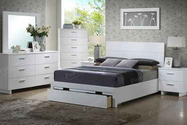 Brand new white queen platform bed frame with storage drawer, without mattress