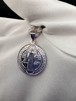 Saint Benedict Silver Medal Pendant Necklace