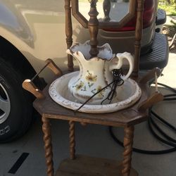 Antique Wash Stand And Lamp