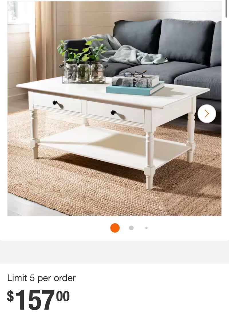 SAFAVIEH Boris 42 in. 2-Drawer White/Cream Wood Coffee Table 